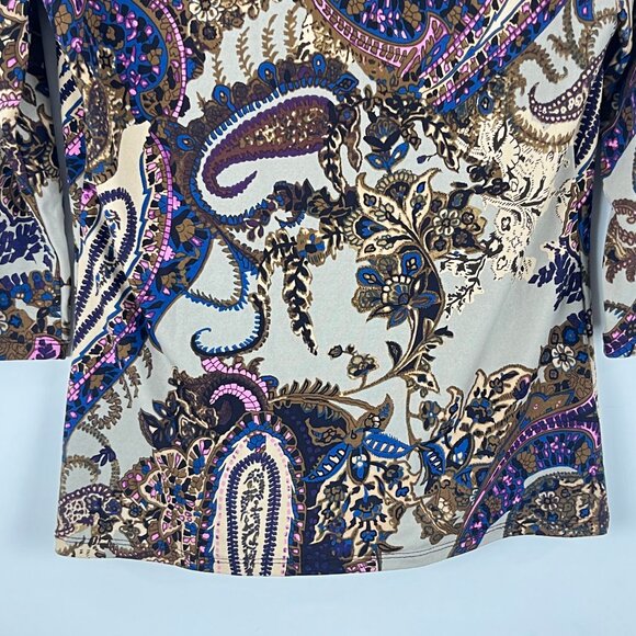 Grace Elements Top Blouse Size S Multicolor 3/4 Sleeve Paisley Polyester Spandex - Picture 9 of 9